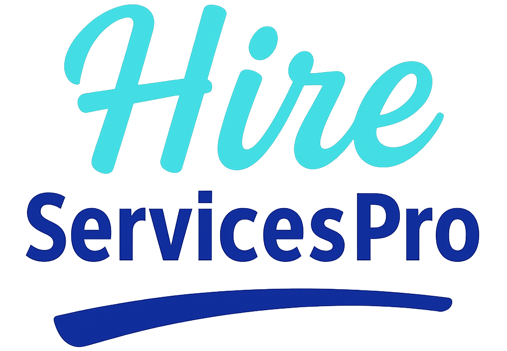 Hire Services Pro logo in blue and teal with company name text